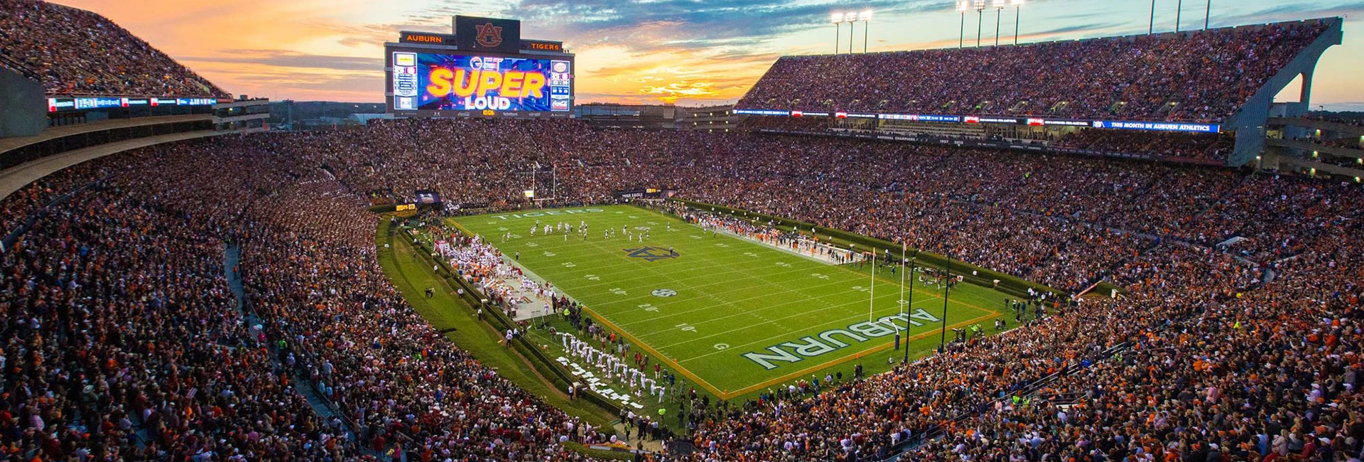 Aerial view of Jordan-Hare Stadium on the Auburn University campus.
